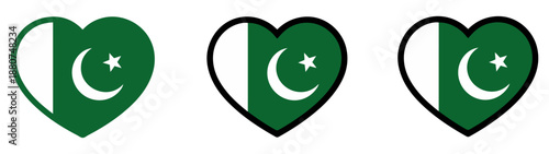 pakistan flag heart shape vector set