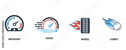 Speed measurement and fast performance vector icon collection for racing themes
