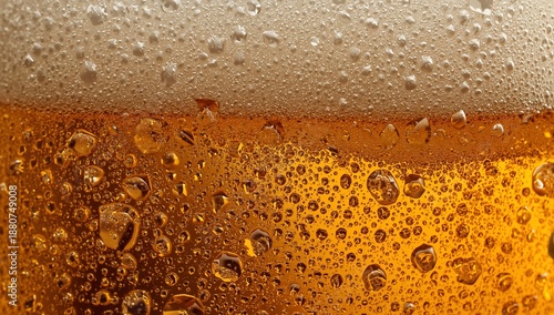 Splash of Bubbles in a Glass With Brown Liquid and Water Droplets