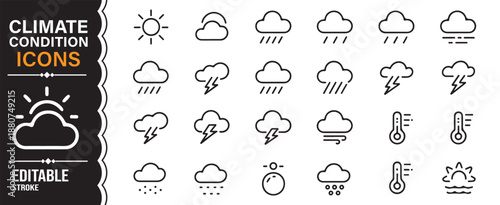 Editable weather forecast and climate condition icon pack