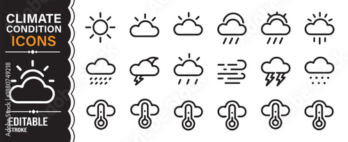 Climate, temperature, and atmospheric symbols icon set