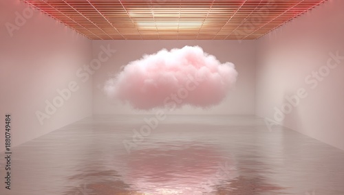 Wallpaper Mural A pale pink fluffy cloud floats in a minimalist box-like room, lit from ceiling Torontodigital.ca