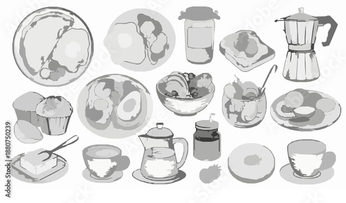 Rustic brunch food menu vector with hand drawn vintage doodle engraving illustration