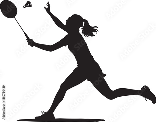 Girl playing badminton in silhouette illustration for sports and recreation designs