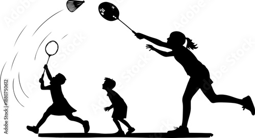 Girls playing badminton in silhouette illustration for sports and recreation designs