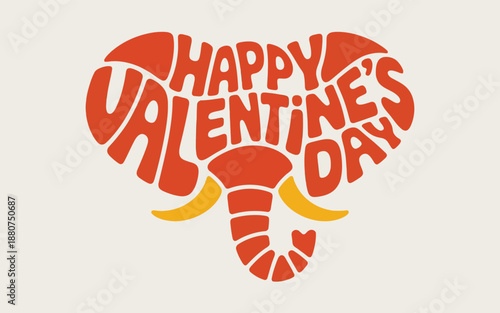 Happy Valentine's Day love elephant illustration with text art for romantic greeting card and decoration