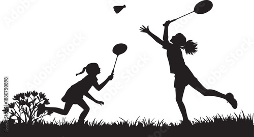 Girls playing badminton in silhouette illustration for sports or recreational activity advertisement