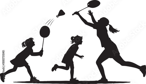 Kids playing badminton in silhouette illustration for banner or advertisement