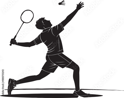 Man playing badminton in silhouette illustration for sports and recreation designs