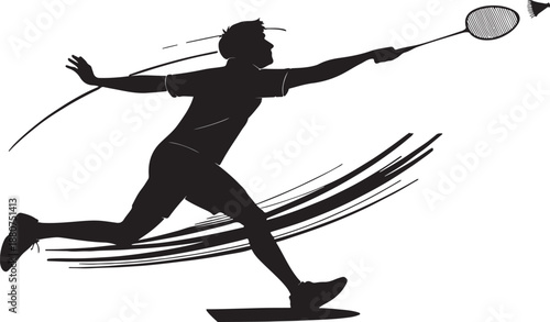 Man playing badminton in silhouette illustration for sports and recreation designs