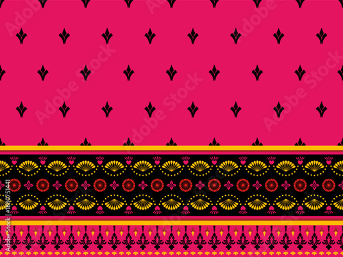 Sari Indian pattern pink color. Sari Indian oriental pattern. Floral Indian pattern style can be used in fabric design for clothing, textile, background, wallpaper, embroidery, floral pattern 