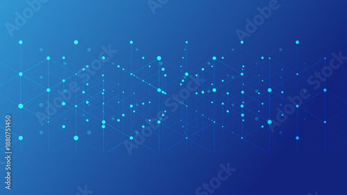  Abstract Blue Technology Network Background with Connected Data Nodes