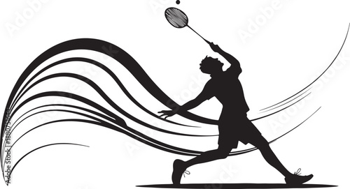 Man playing badminton silhouette illustration for sports advertising or promotion