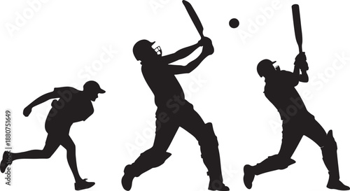 Male cricket players illustration with various actions and poses