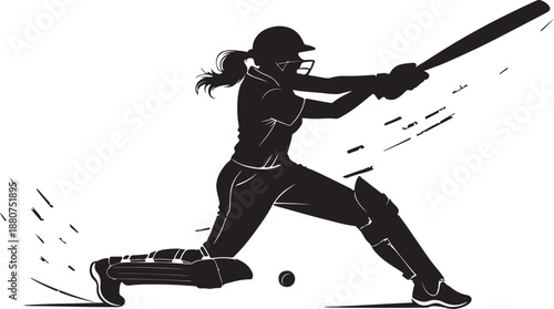 Female cricket player illustration in action sports design