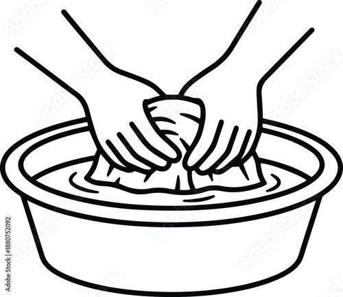 Hand Washing Clothes in a Basin Icon in Outline Style