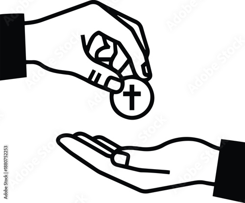 Icon of the Hand of a Priest offering a Christian Congregant Holy Communion in the Hand