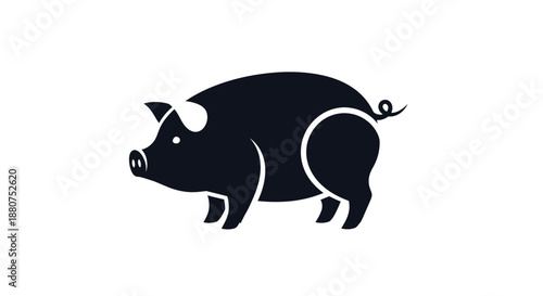 A simple, clean, and modern black silhouette of a pig standing on a white background, perfect for farm, food, or country-themed designs