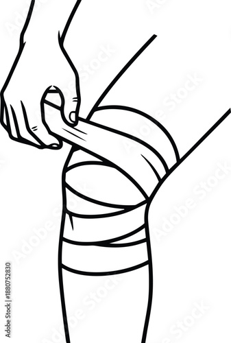 Wrapping a Bandage around the Knee Icon in Outline Style