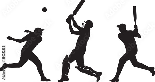 Male cricket players illustration with various actions and poses
