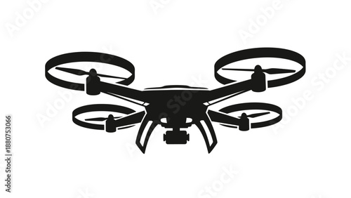 Modern drone with four propellers and camera in silhouette.