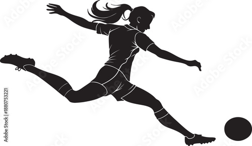Girl playing football female soccer player illustration in action