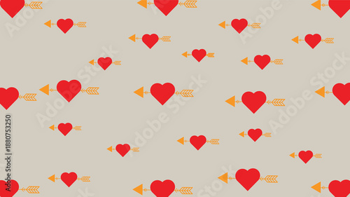 Own Created Bright Red Heart and Yellow Arrow Pattern on White Background