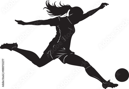 Girl playing football female soccer player in action illustration vector design