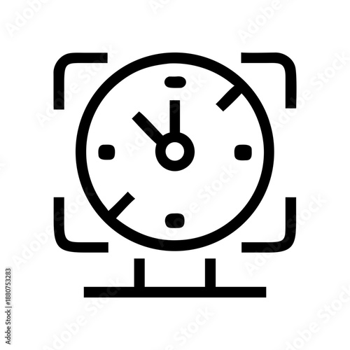 A minimalist vector graphic of a clock with a camera frame around it, symbolizing time and capture