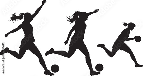 Girls playing football female soccer players in action illustration vector design