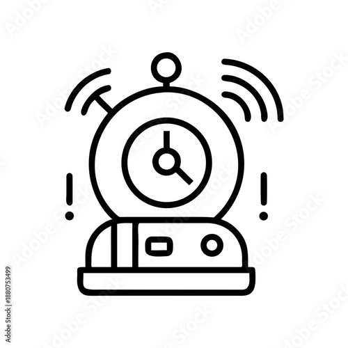 A minimalist vector graphic of an alarm clock ringing with a simple design