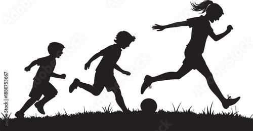 Kids playing football illustration vector design with multiple players in action