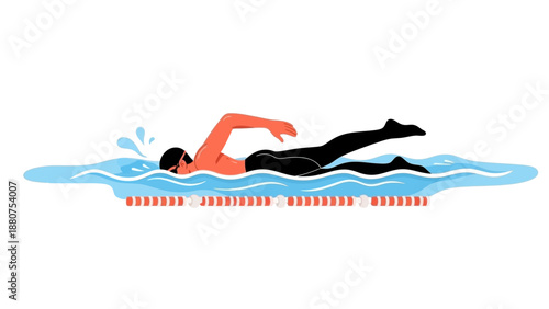 Swimmer gliding through water with splash from side viewpoint illustration