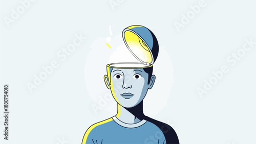 Man wearing a cap with a floating head and contrasting shadow illustration