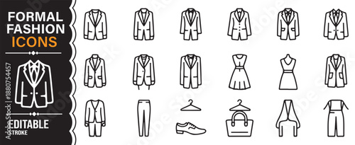 Formal fashion and business clothing editable line icon set