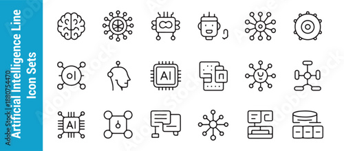 Artificial intelligence line icon sets showcasing futuristic technology, machine learning, and digital concepts