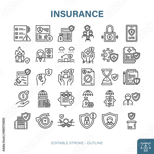 Illustration of Insurance Collection design Line Icon. Insurance Line Icon Pack. Set of Insurance Outline Icon