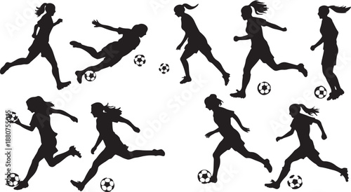 Set of female football players silhouette illustration vector design