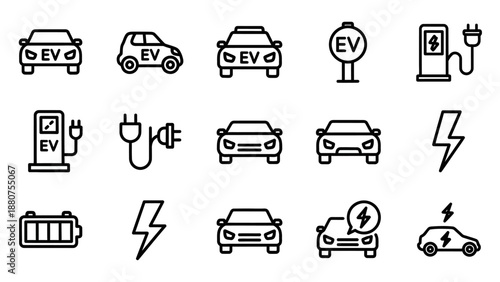 Electric Vehicle Icons Set Simple Design.