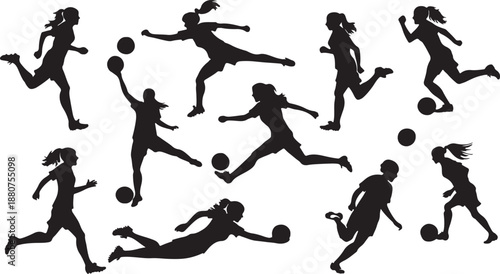 Set of female football players silhouette illustration vector design
