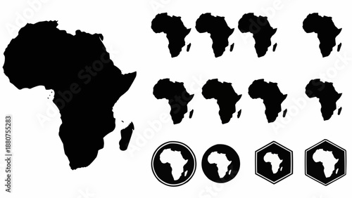 Africa continent map silhouettes in black and white