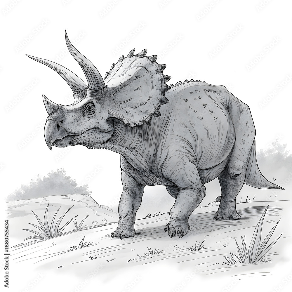 Fototapeta premium dinosaur sketching of triceratops