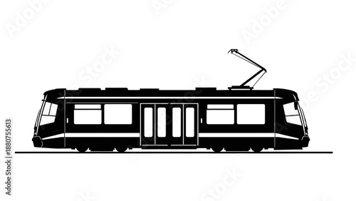 Modern tram silhouette isolated on white background.