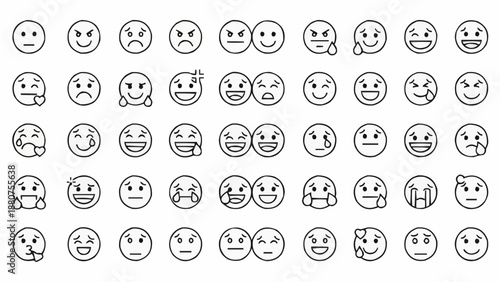 Collection of various emoticon faces expressing emotions and reactions