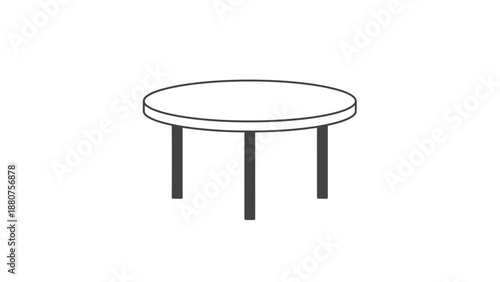 Minimalist Round Table Illustration with Three Legs on White.