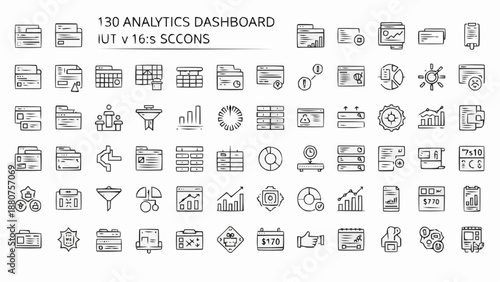 Analytics dashboard icons set for business data visualization and statistics