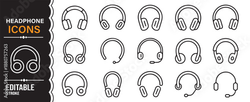 Audio listening and headphone symbols icon set