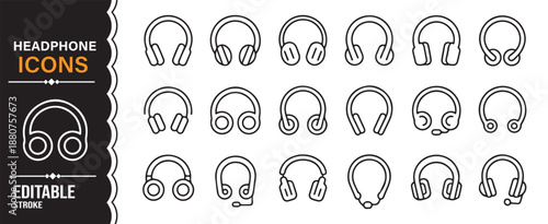 Headphone and audio device editable line icon set