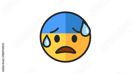 Worried Face Emoji Vector Illustration, Flat Design, Anxiety Concept, Social Media Icon