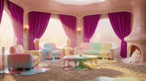 Surreal Pastel Ice Cream Living Room Fantasy